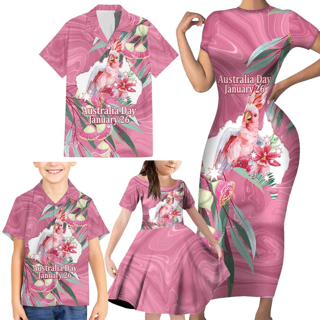 Pink Cockatoo Australia Day Family Matching Short Sleeve Bodycon Dress and Hawaiian Shirt Proud To Be An Aussie Opal Eucalyptus Blossoms - Aussie Hoodie