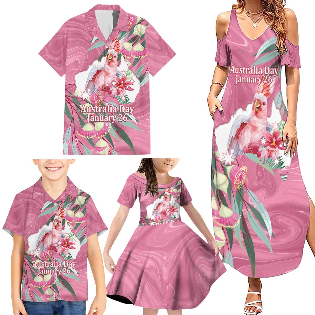 Pink Cockatoo Australia Day Family Matching Summer Maxi Dress and Hawaiian Shirt Proud To Be An Aussie Opal Eucalyptus Blossoms - Aussie Hoodie
