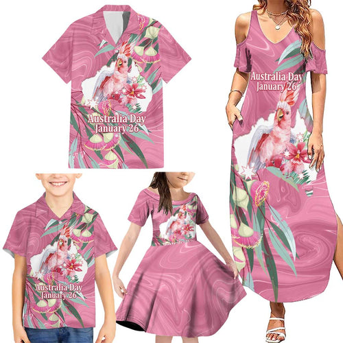 Pink Cockatoo Australia Day Family Matching Summer Maxi Dress and Hawaiian Shirt Proud To Be An Aussie Opal Eucalyptus Blossoms - Aussie Hoodie