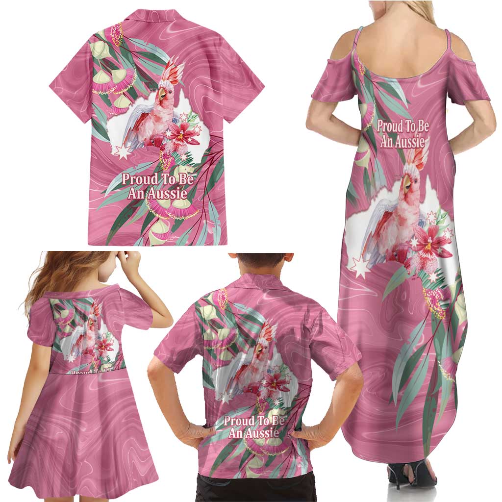 Pink Cockatoo Australia Day Family Matching Summer Maxi Dress and Hawaiian Shirt Proud To Be An Aussie Opal Eucalyptus Blossoms - Aussie Hoodie