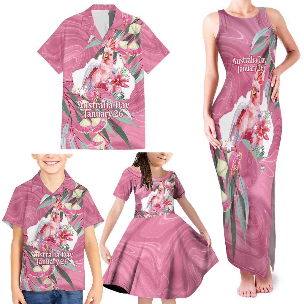 Pink Cockatoo Australia Day Family Matching Tank Maxi Dress and Hawaiian Shirt Proud To Be An Aussie Opal Eucalyptus Blossoms - Aussie Hoodie