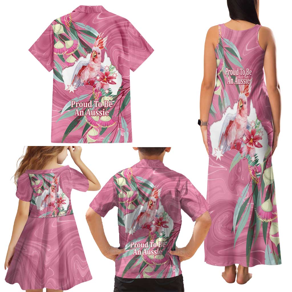Pink Cockatoo Australia Day Family Matching Tank Maxi Dress and Hawaiian Shirt Proud To Be An Aussie Opal Eucalyptus Blossoms - Aussie Hoodie