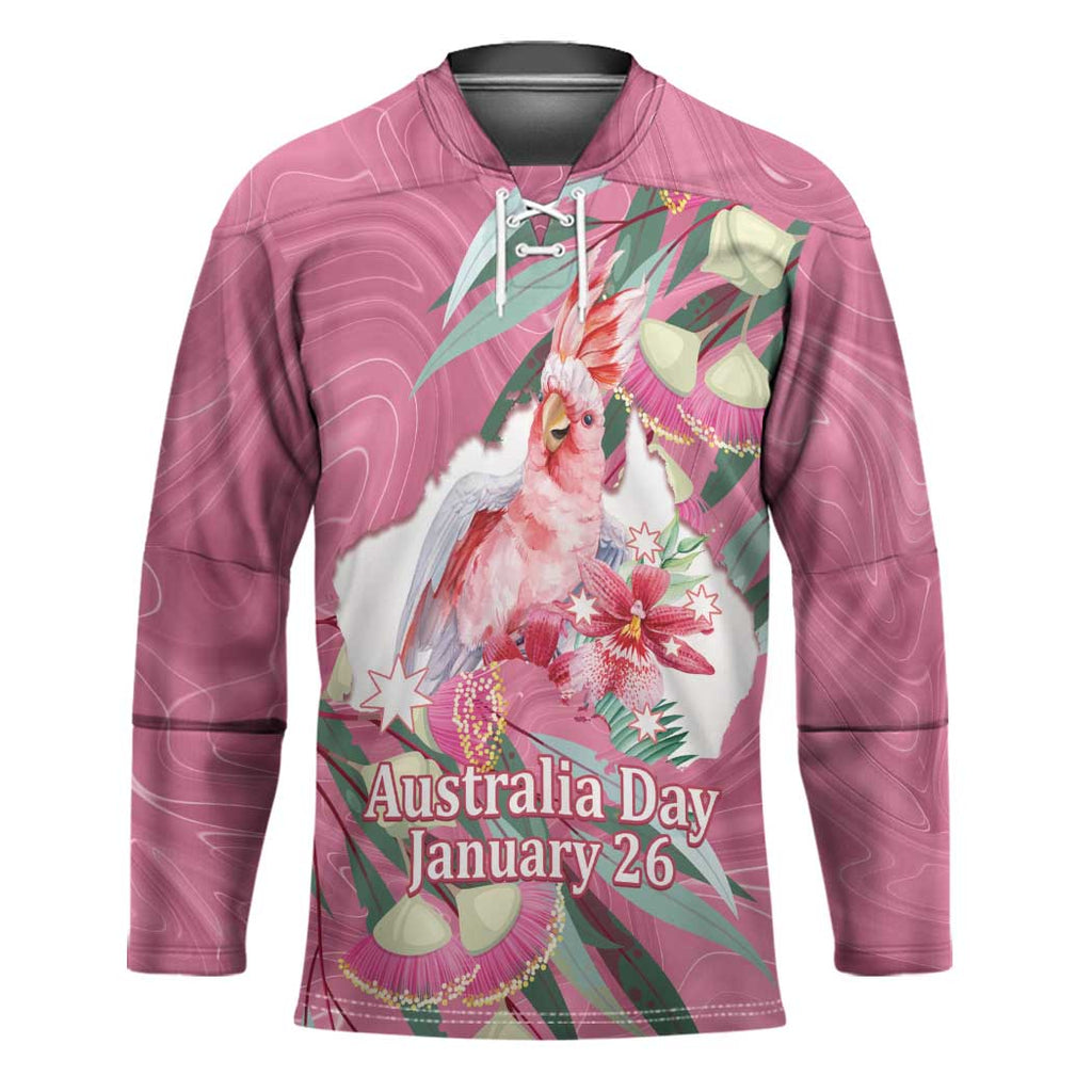 Pink Cockatoo Australia Day Hockey Jersey Proud To Be An Aussie Opal Eucalyptus Blossoms - Aussie Hoodie