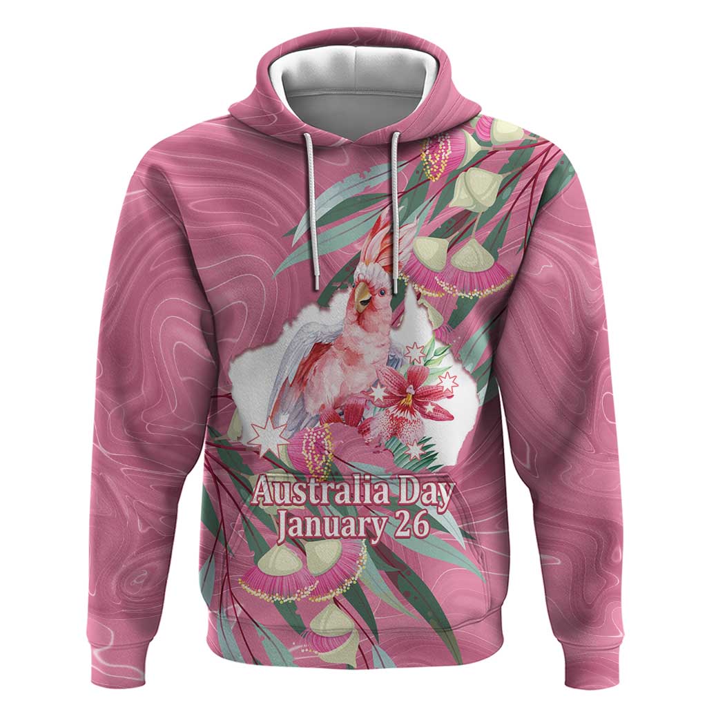 Pink Cockatoo Australia Day Hoodie Proud To Be An Aussie Opal Eucalyptus Blossoms - Aussie Hoodie