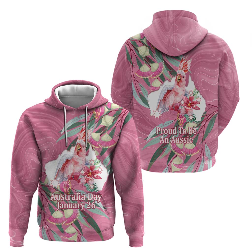 Pink Cockatoo Australia Day Hoodie Proud To Be An Aussie Opal Eucalyptus Blossoms - Aussie Hoodie
