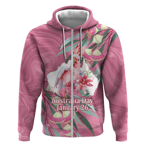 Pink Cockatoo Australia Day Hoodie Proud To Be An Aussie Opal Eucalyptus Blossoms - Aussie Hoodie
