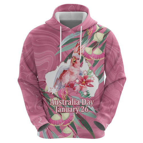 Pink Cockatoo Australia Day Hoodie Proud To Be An Aussie Opal Eucalyptus Blossoms - Aussie Hoodie