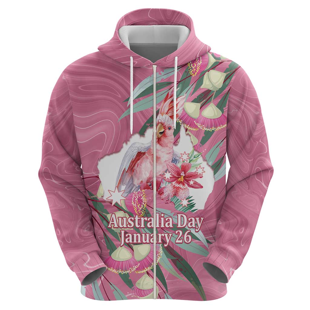 Pink Cockatoo Australia Day Hoodie Proud To Be An Aussie Opal Eucalyptus Blossoms - Aussie Hoodie
