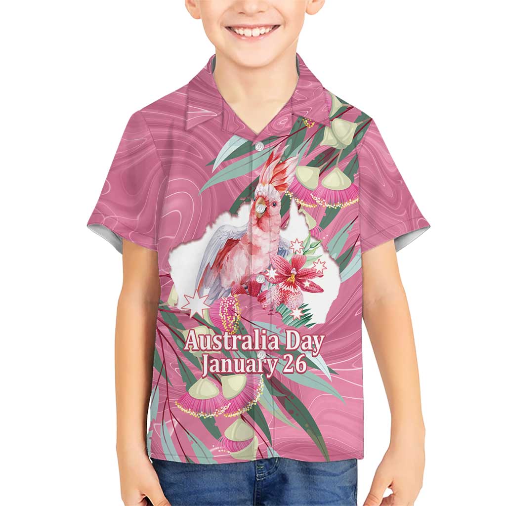 Pink Cockatoo Australia Day Kid Hawaiian Shirt Proud To Be An Aussie Opal Eucalyptus Blossoms - Aussie Hoodie