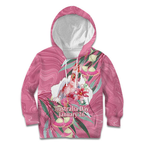 Pink Cockatoo Australia Day Kid Hoodie Proud To Be An Aussie Opal Eucalyptus Blossoms - Aussie Hoodie