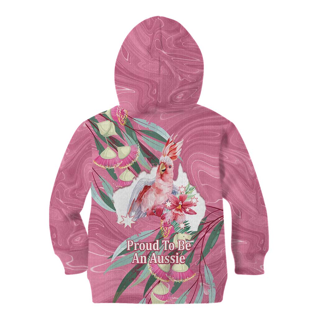 Pink Cockatoo Australia Day Kid Hoodie Proud To Be An Aussie Opal Eucalyptus Blossoms - Aussie Hoodie