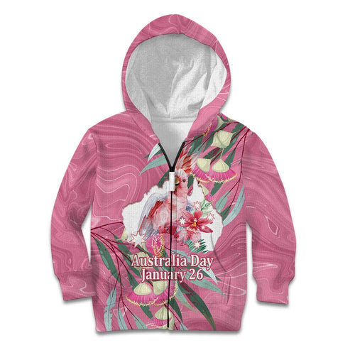 Pink Cockatoo Australia Day Kid Hoodie Proud To Be An Aussie Opal Eucalyptus Blossoms - Aussie Hoodie