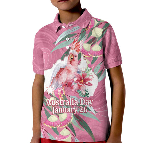 Pink Cockatoo Australia Day Kid Polo Shirt Proud To Be An Aussie Opal Eucalyptus Blossoms - Aussie Hoodie