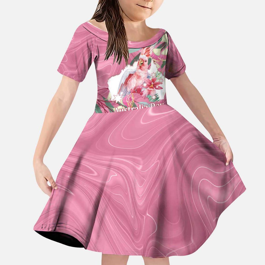 Pink Cockatoo Australia Day Kid Short Sleeve Dress Proud To Be An Aussie Opal Eucalyptus Blossoms - Aussie Hoodie