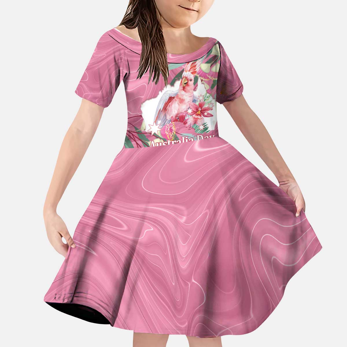 Pink Cockatoo Australia Day Kid Short Sleeve Dress Proud To Be An Aussie Opal Eucalyptus Blossoms - Aussie Hoodie