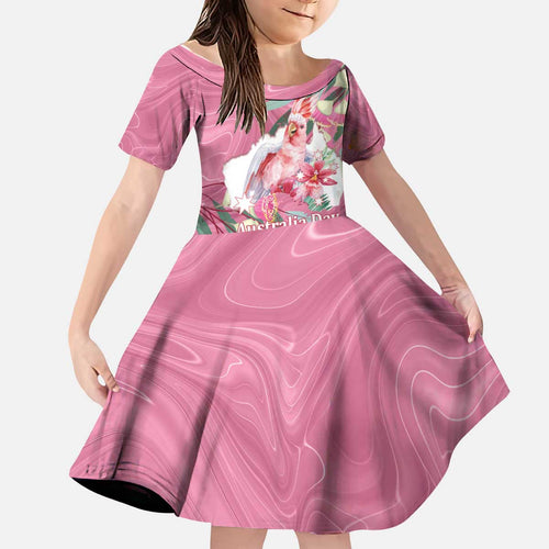 Pink Cockatoo Australia Day Kid Short Sleeve Dress Proud To Be An Aussie Opal Eucalyptus Blossoms - Aussie Hoodie