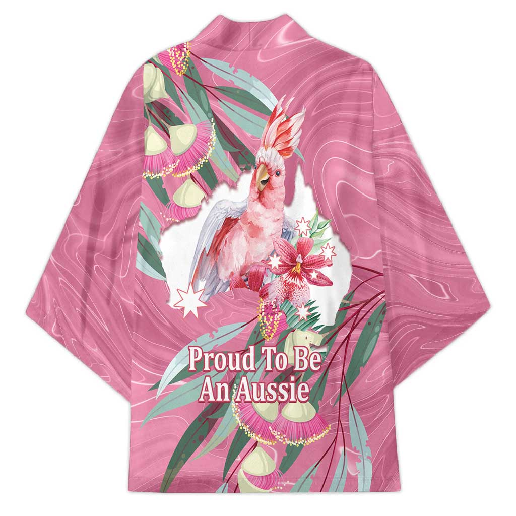 Pink Cockatoo Australia Day Kimono Proud To Be An Aussie Opal Eucalyptus Blossoms - Aussie Hoodie