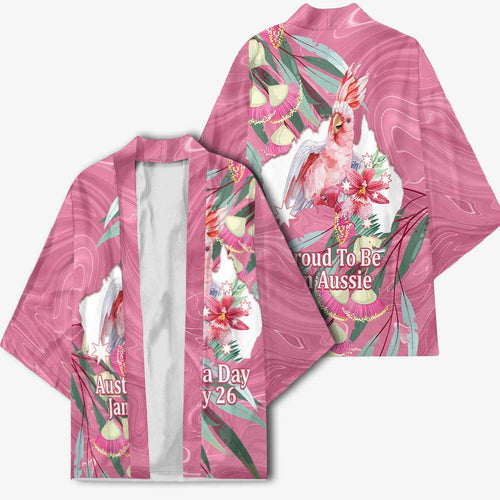 Pink Cockatoo Australia Day Kimono Proud To Be An Aussie Opal Eucalyptus Blossoms - Aussie Hoodie
