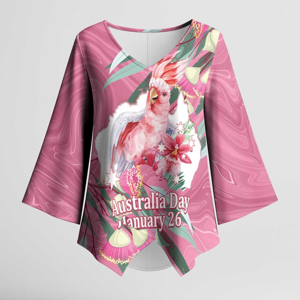 Pink Cockatoo Australia Day Kimono Sleeve Blouse Proud To Be An Aussie Opal Eucalyptus Blossoms - Aussie Hoodie
