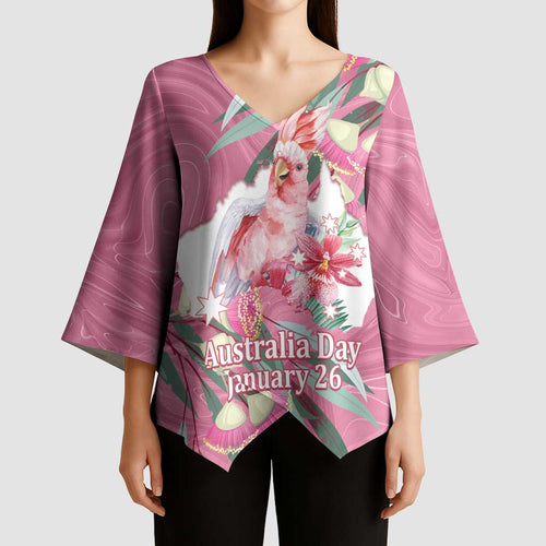 Pink Cockatoo Australia Day Kimono Sleeve Blouse Proud To Be An Aussie Opal Eucalyptus Blossoms - Aussie Hoodie