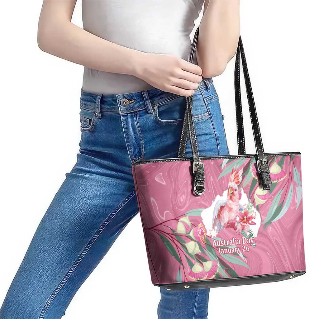 Pink Cockatoo Australia Day Leather Tote Bag Proud To Be An Aussie Opal Eucalyptus Blossoms - Aussie Hoodie