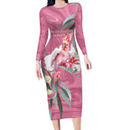 Pink Cockatoo Australia Day Long Sleeve Bodycon Dress Proud To Be An Aussie Opal Eucalyptus Blossoms - Aussie Hoodie