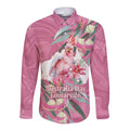 Pink Cockatoo Australia Day Long Sleeve Button Shirt Proud To Be An Aussie Opal Eucalyptus Blossoms - Aussie Hoodie