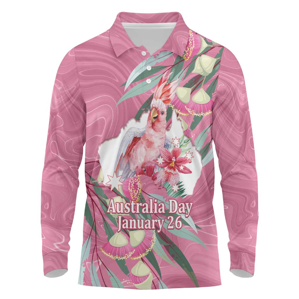 Pink Cockatoo Australia Day Long Sleeve Polo Shirt Proud To Be An Aussie Opal Eucalyptus Blossoms - Aussie Hoodie