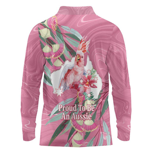 Pink Cockatoo Australia Day Long Sleeve Polo Shirt Proud To Be An Aussie Opal Eucalyptus Blossoms - Aussie Hoodie