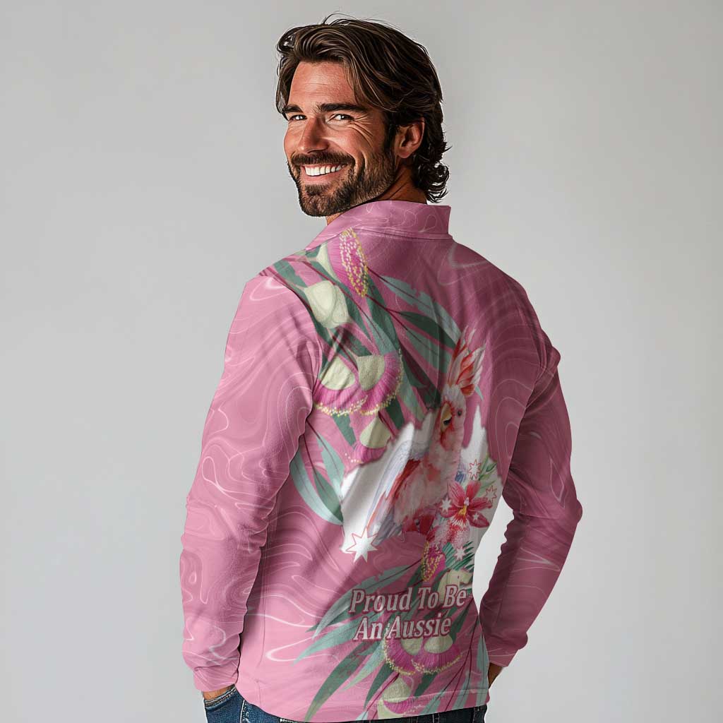 Pink Cockatoo Australia Day Long Sleeve Polo Shirt Proud To Be An Aussie Opal Eucalyptus Blossoms - Aussie Hoodie