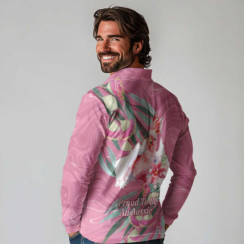 Pink Cockatoo Australia Day Long Sleeve Polo Shirt Proud To Be An Aussie Opal Eucalyptus Blossoms - Aussie Hoodie