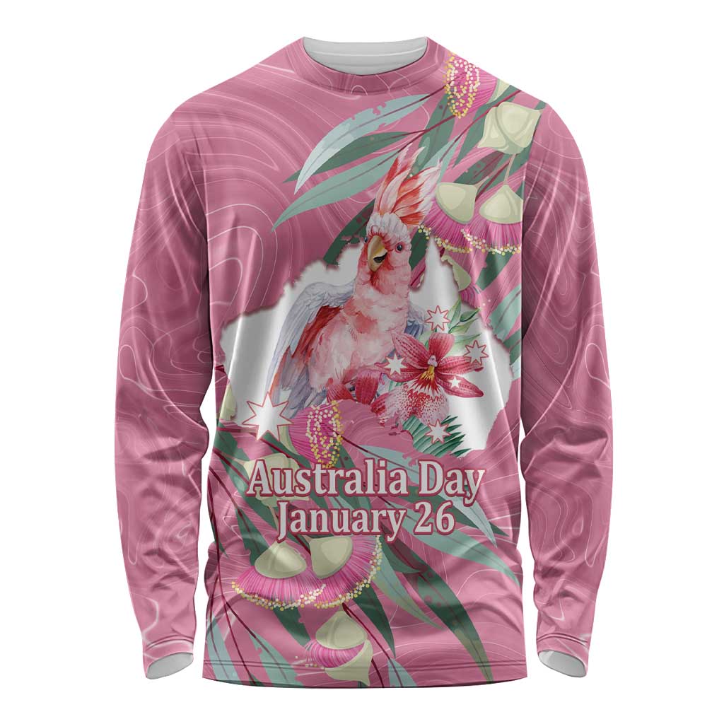 Pink Cockatoo Australia Day Long Sleeve Shirt Proud To Be An Aussie Opal Eucalyptus Blossoms - Aussie Hoodie