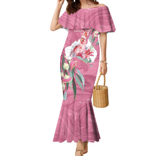 Pink Cockatoo Australia Day Mermaid Dress Proud To Be An Aussie Opal Eucalyptus Blossoms - Aussie Hoodie