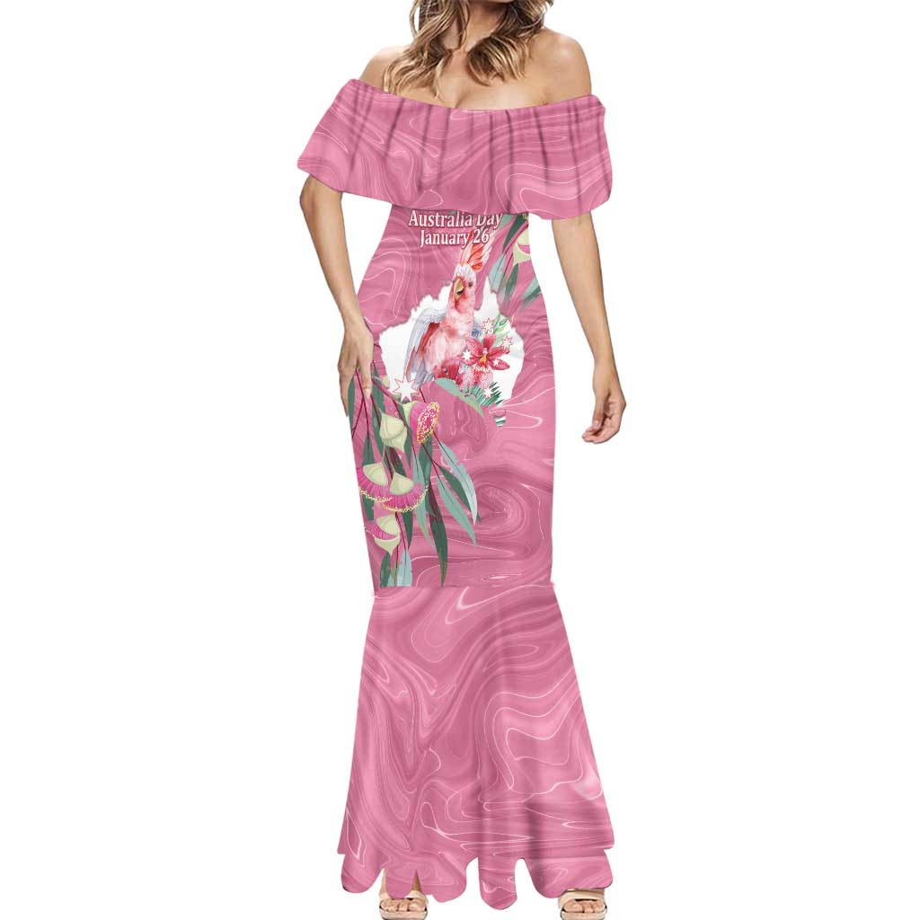 Pink Cockatoo Australia Day Mermaid Dress Proud To Be An Aussie Opal Eucalyptus Blossoms - Aussie Hoodie