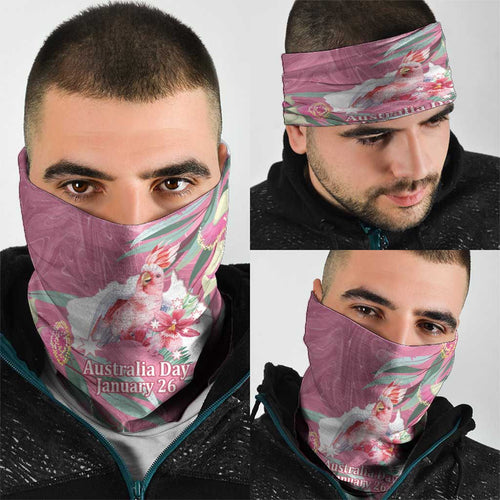 Pink Cockatoo Australia Day Neck Gaiter Proud To Be An Aussie Opal Eucalyptus Blossoms - Aussie Hoodie