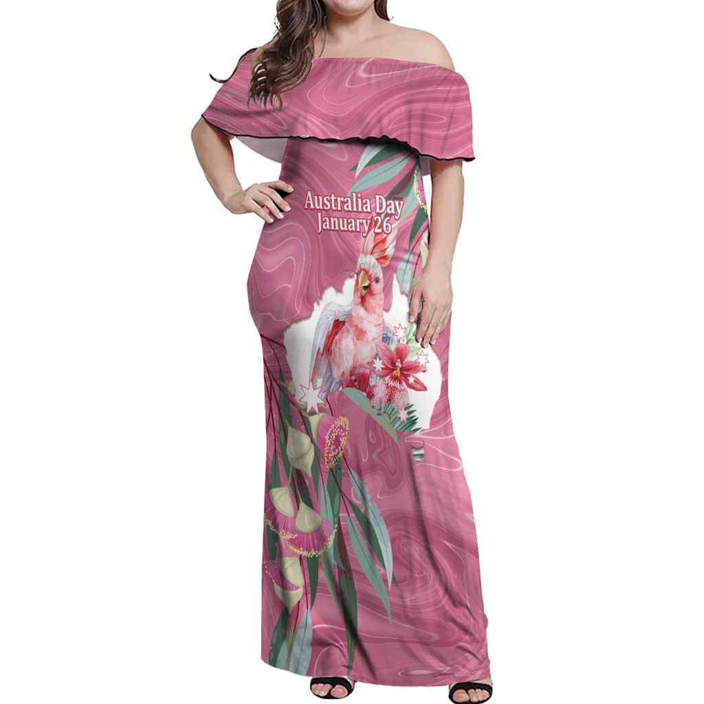 Pink Cockatoo Australia Day Off Shoulder Maxi Dress Proud To Be An Aussie Opal Eucalyptus Blossoms - Aussie Hoodie