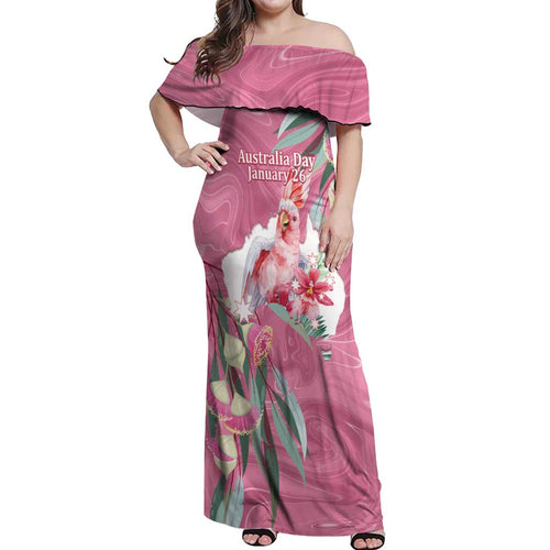Pink Cockatoo Australia Day Off Shoulder Maxi Dress Proud To Be An Aussie Opal Eucalyptus Blossoms - Aussie Hoodie