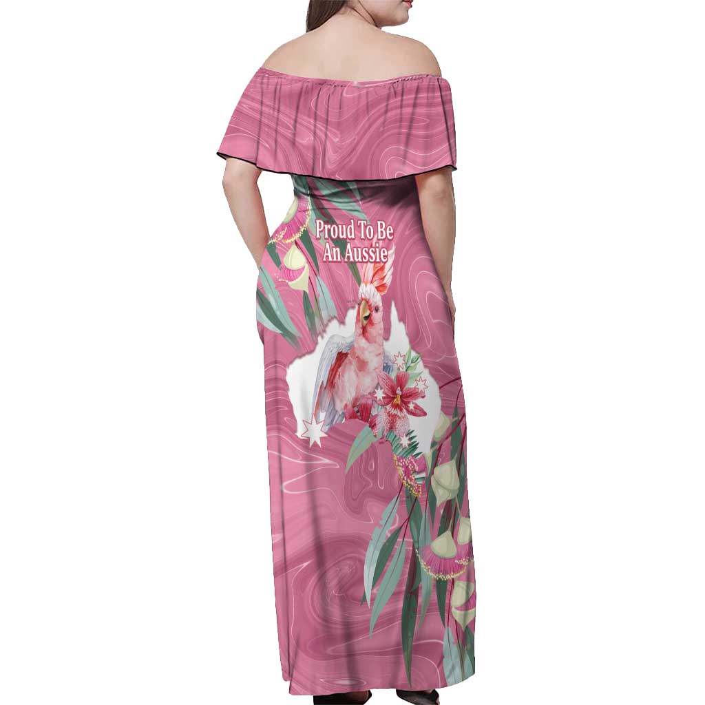 Pink Cockatoo Australia Day Off Shoulder Maxi Dress Proud To Be An Aussie Opal Eucalyptus Blossoms - Aussie Hoodie