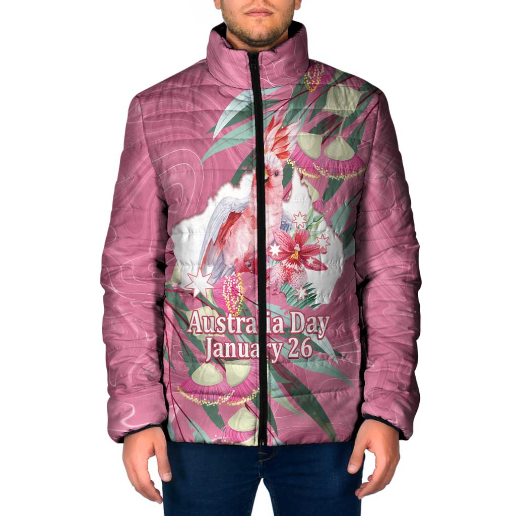 Pink Cockatoo Australia Day Padded Jacket Proud To Be An Aussie Opal Eucalyptus Blossoms - Aussie Hoodie
