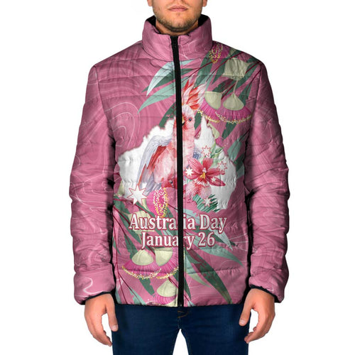 Pink Cockatoo Australia Day Padded Jacket Proud To Be An Aussie Opal Eucalyptus Blossoms - Aussie Hoodie