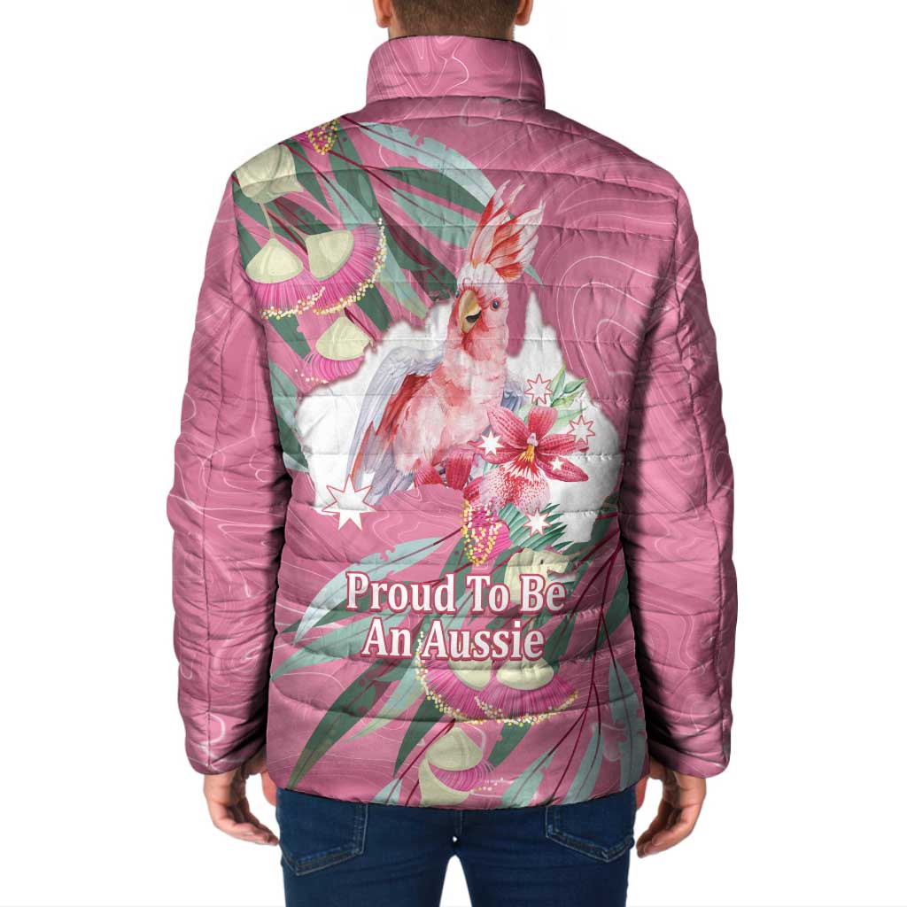 Pink Cockatoo Australia Day Padded Jacket Proud To Be An Aussie Opal Eucalyptus Blossoms - Aussie Hoodie