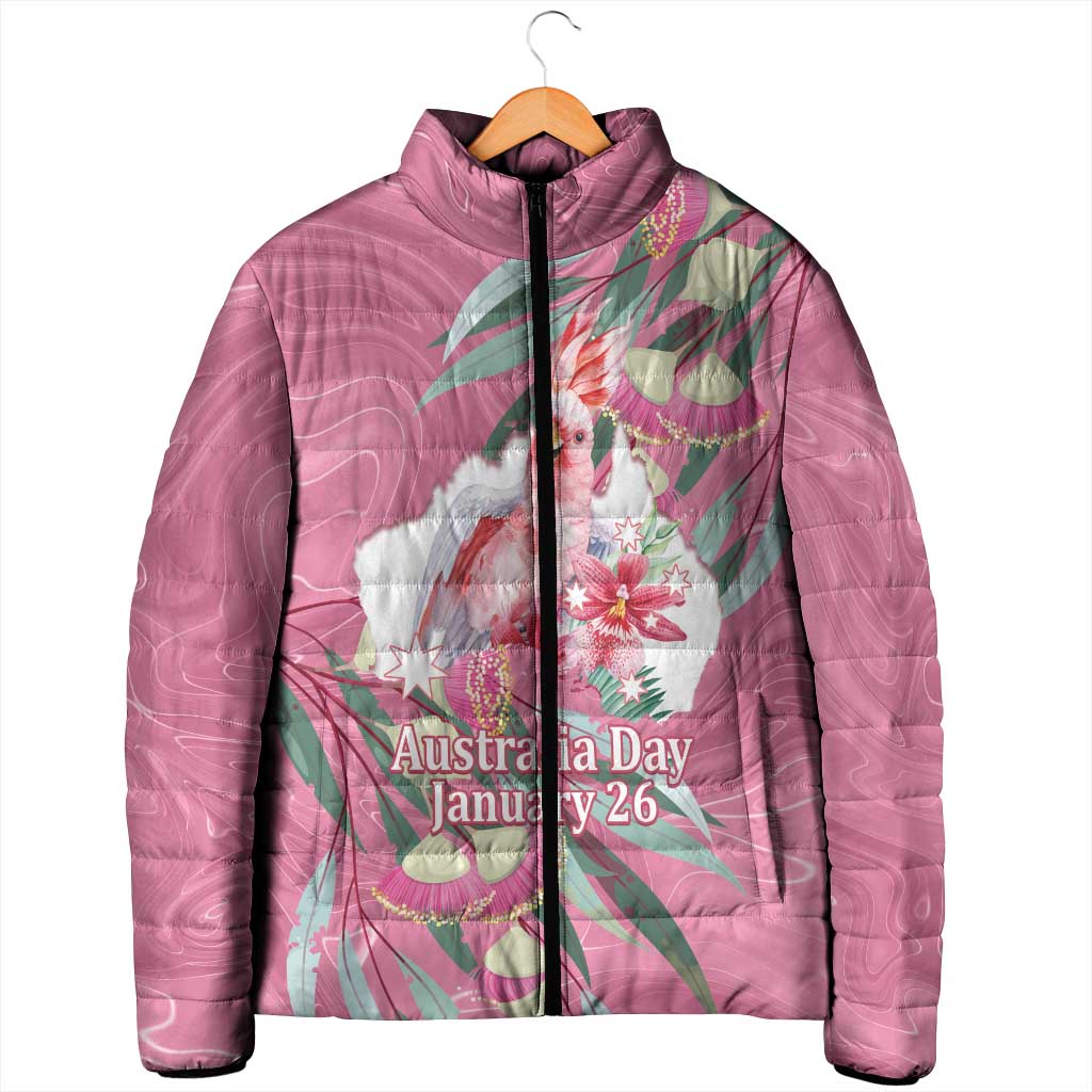 Pink Cockatoo Australia Day Padded Jacket Proud To Be An Aussie Opal Eucalyptus Blossoms - Aussie Hoodie