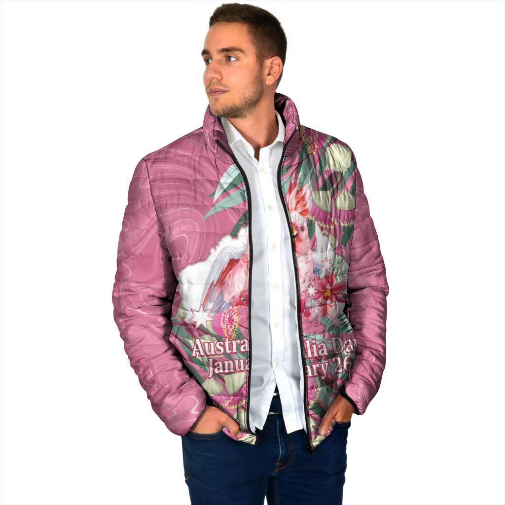 Pink Cockatoo Australia Day Padded Jacket Proud To Be An Aussie Opal Eucalyptus Blossoms - Aussie Hoodie