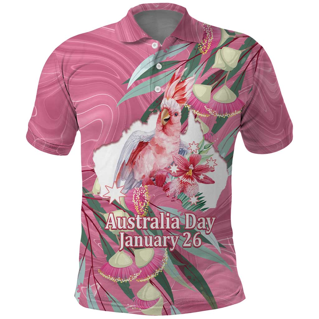 Pink Cockatoo Australia Day Polo Shirt Proud To Be An Aussie Opal Eucalyptus Blossoms - Aussie Hoodie