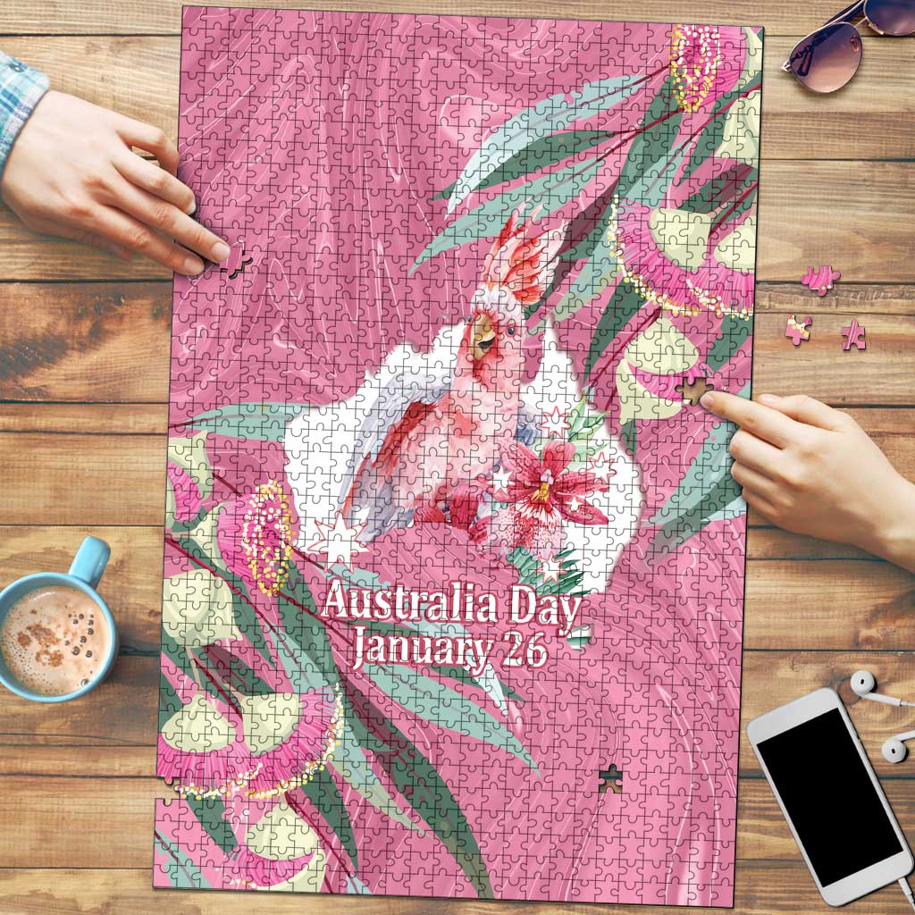 Pink Cockatoo Australia Day Puzzle Proud To Be An Aussie Opal Eucalyptus Blossoms - Aussie Hoodie