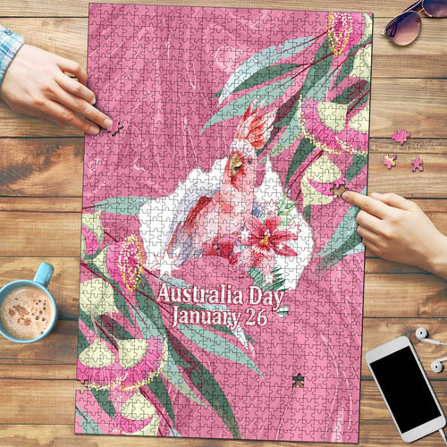 Pink Cockatoo Australia Day Puzzle Proud To Be An Aussie Opal Eucalyptus Blossoms - Aussie Hoodie