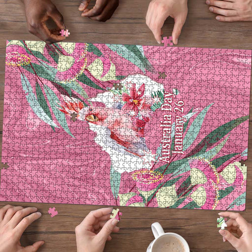 Pink Cockatoo Australia Day Puzzle Proud To Be An Aussie Opal Eucalyptus Blossoms - Aussie Hoodie