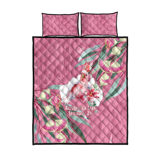 Pink Cockatoo Australia Day Quilt Bed Set Proud To Be An Aussie Opal Eucalyptus Blossoms - Aussie Hoodie