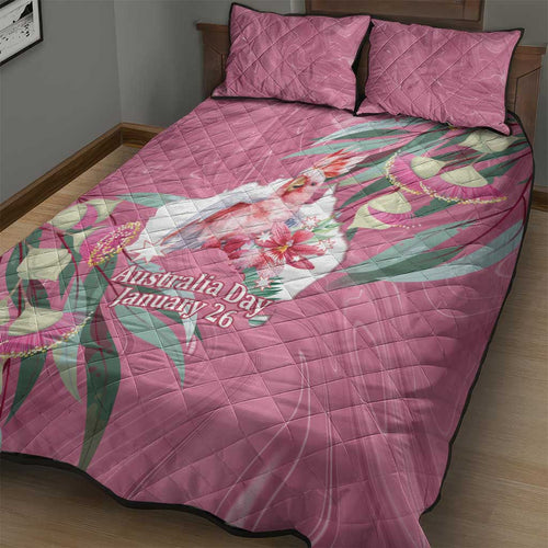 Pink Cockatoo Australia Day Quilt Bed Set Proud To Be An Aussie Opal Eucalyptus Blossoms - Aussie Hoodie