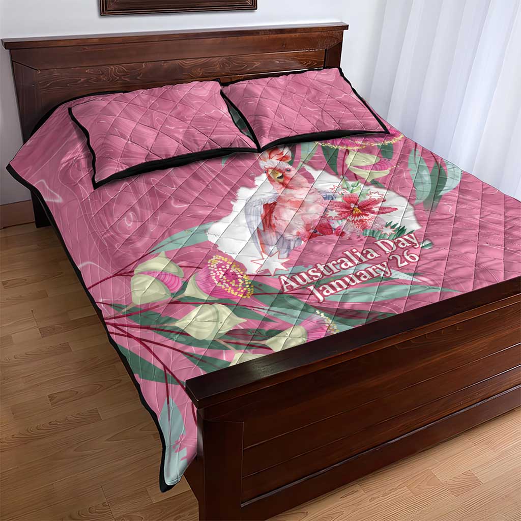 Pink Cockatoo Australia Day Quilt Bed Set Proud To Be An Aussie Opal Eucalyptus Blossoms - Aussie Hoodie